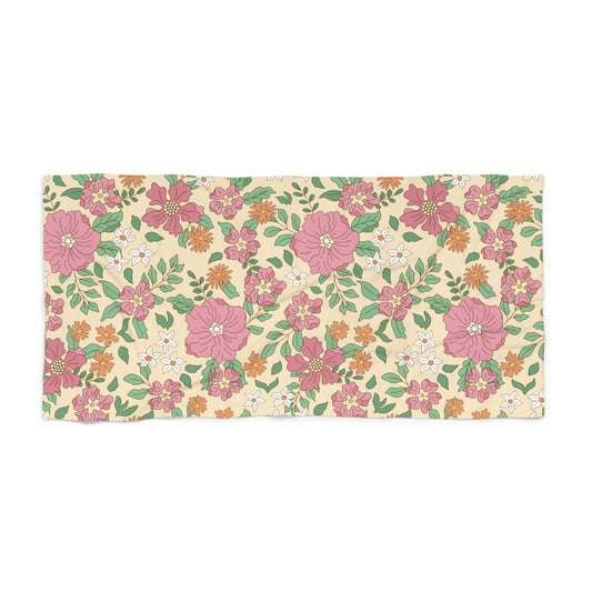 Pink and Yellow Floral Beach Towel, Large Beach Towel