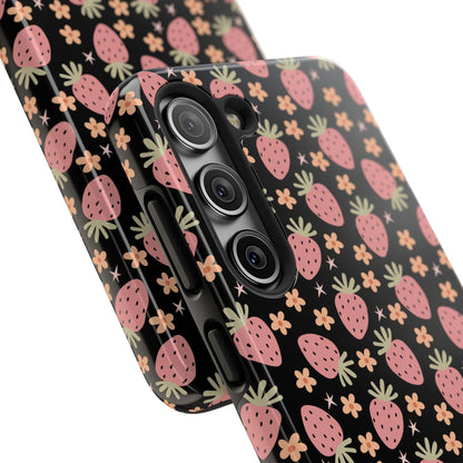 Cute Strawberry Pattern Tough Phone Cases, Floral Phone Cover, Protective Case, Gift for Her, Summer Vibes, Cute Accessories