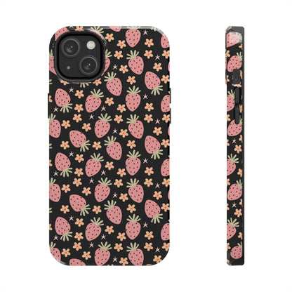 Cute Strawberry Pattern Tough Phone Cases, Floral Phone Cover, Protective Case, Gift for Her, Summer Vibes, Cute Accessories