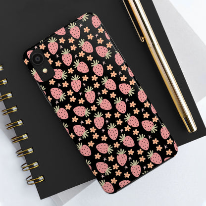 Cute Strawberry Pattern Tough Phone Cases, Floral Phone Cover, Protective Case, Gift for Her, Summer Vibes, Cute Accessories