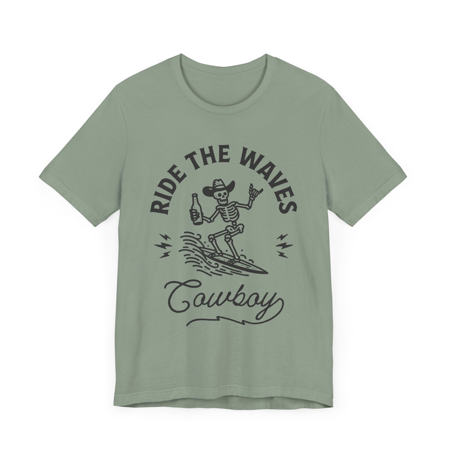 Surfing Skeleton Tee - Ride the Waves Cowboy Shirt, Beachwear, Summer Vibes, Gift for Surfers, Casual T-Shirt