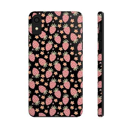 Cute Strawberry Pattern Tough Phone Cases, Floral Phone Cover, Protective Case, Gift for Her, Summer Vibes, Cute Accessories