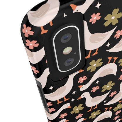 Cute Duck Pattern Phone Case, Stylish Tough Case, Gift for Duck Lovers, Floral Design, Unique Mobile Cover
