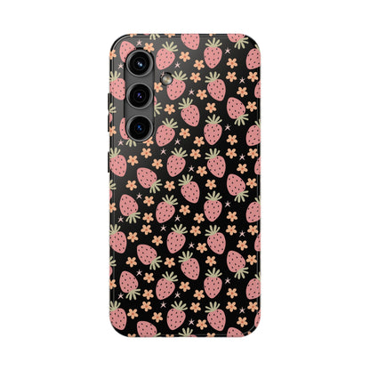 Cute Strawberry Pattern Tough Phone Cases, Floral Phone Cover, Protective Case, Gift for Her, Summer Vibes, Cute Accessories