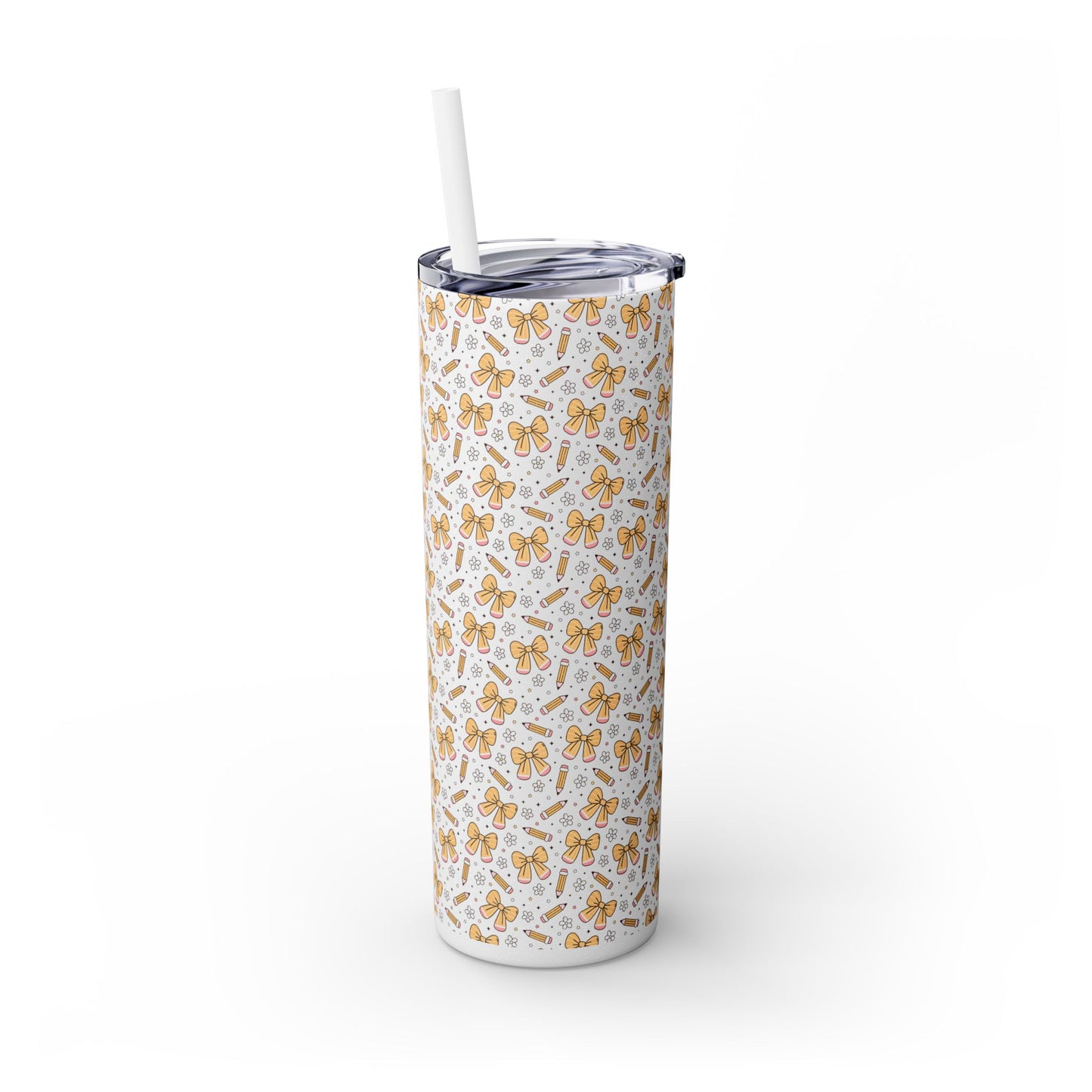 Butterfly Pattern Skinny Tumbler with Straw, Floral Travel Mug, Cute Drinkware, Summer Outing Accessory, Gift for Her