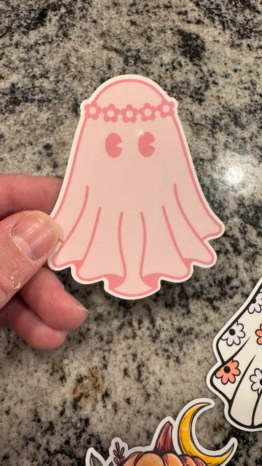 Pink Hippie Ghost Vinyl Sticker