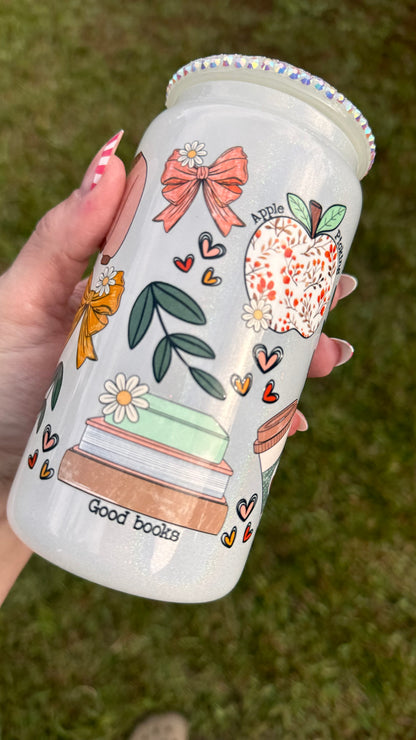 Tumbler , Shimmer Fall Themed Tumbler with Jeweled Lid, 16 oz, gift for friend, gift for her