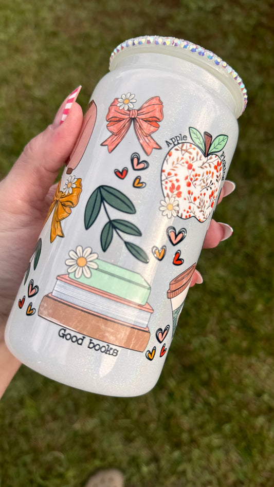 Tumbler , Shimmer Fall Themed Tumbler with Jeweled Lid, 16 oz, gift for friend, gift for her