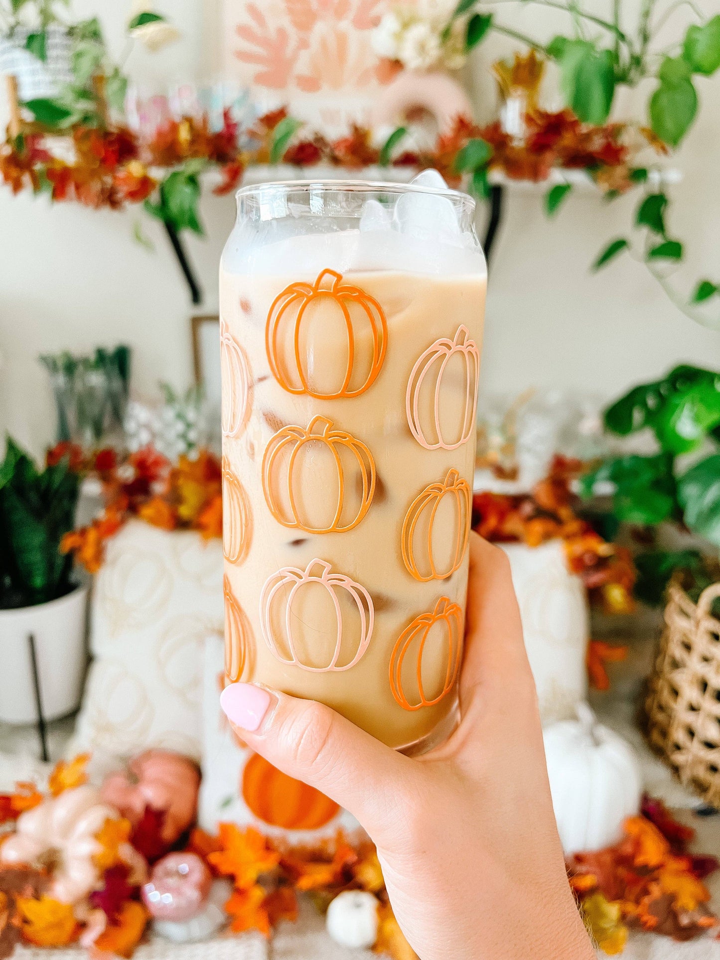 20 oz Orange Pumpkin Iced Coffee Beer Can Glass