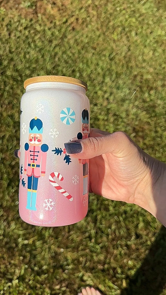 Tumbler, Shimmer Tumbler, 16 oz tumbler, Nutcracker Themed Cup, 16 oz, iced coffee cup, Christmas Tumbler, Christmas gift, Christmas cheer