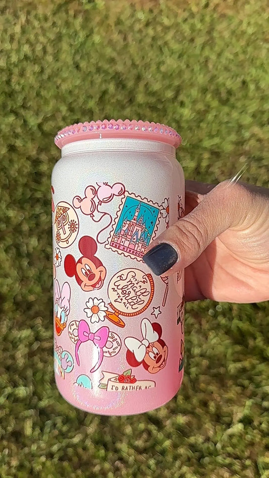 Tumbler, Shimmer Ombré Tumbler, 16 oz tumbler, Disney Themed Pattern, iced coffee cup, gift for Disney Fan