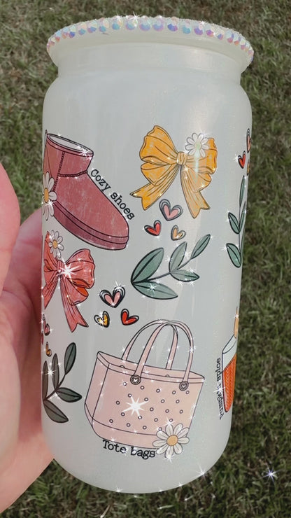 Tumbler , Shimmer Fall Themed Tumbler with Jeweled Lid, 16 oz, gift for friend, gift for her